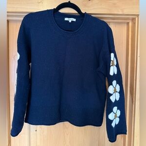 Belmore Floral-Sleeve Pullover Sweater in Coziest Textured Yarn